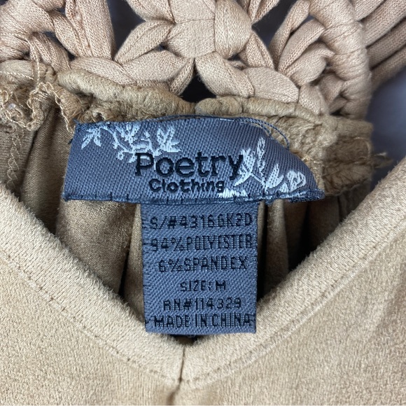 Poetry | Boho Faux Suede Fringe Racerback Sleeveless Mini Dress. Size Medium - Picture 6 of 10